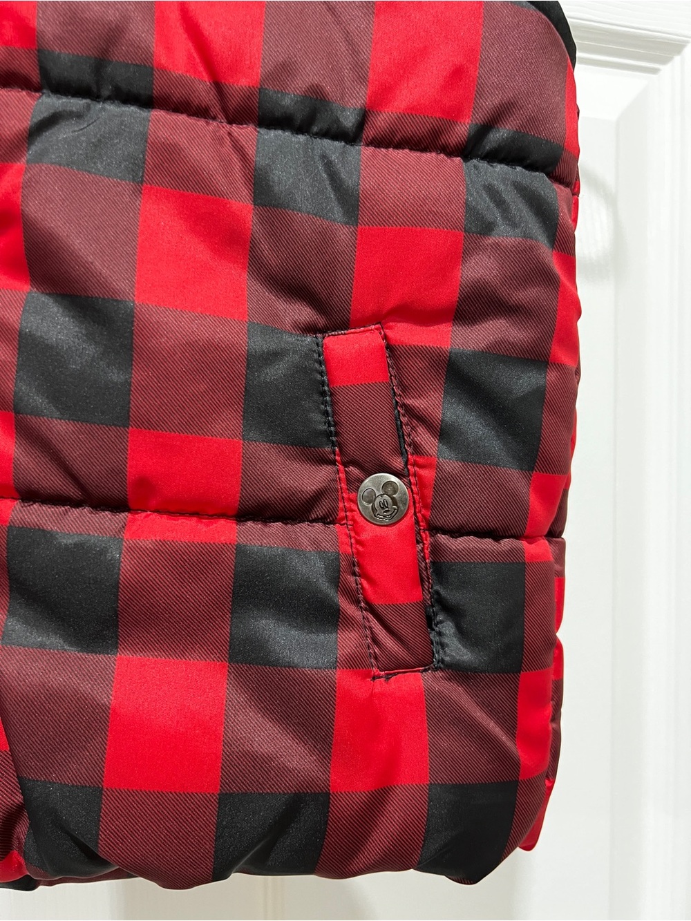 Disney Junior Mickey Hooded Plaid Puffer Vest Jacket Size 4 Toddler Kids - Picture 5 of 9